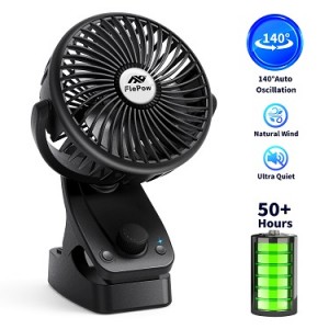 Clip on Stroller Fan – Battery Operated Portable Rechargeable Fan with Cooling & Refreshing Natural Wind, 5200mAh Battery, 140° Auto Oscillation for Baby Stroller, Beds, Desk, Camping, and Travelling